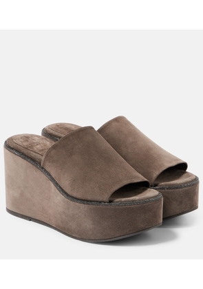 Brunello Cucinelli Monili suede wedge mules