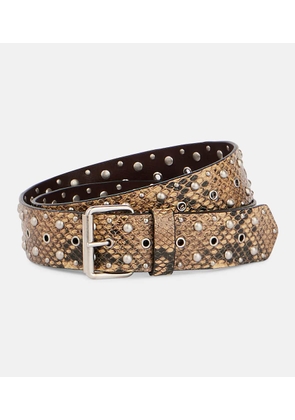 Dries Van Noten Studded snake-effect leather belt