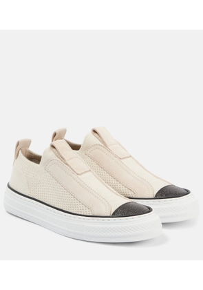 Brunello Cucinelli Suede-trimmed canvas sneakers
