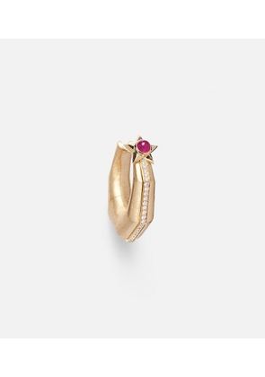 Marie Lichtenberg Baba Medium 18kt gold single hoop earring with diamonds and ruby