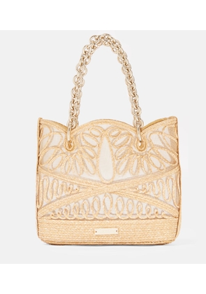 Aquazzura Kahlo Mini logo raffia tote bag