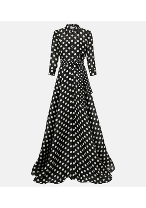 Carolina Herrera Floral-applique polka-dot silk gown