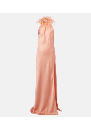 The New Arrivals Ilkyaz Ozel Jazzy feather-trimmed satin gown