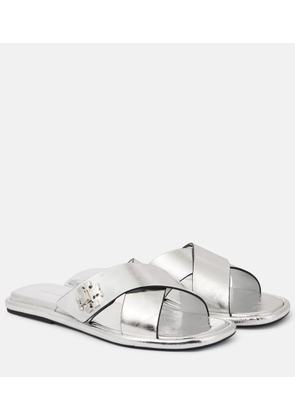 Tory Burch T Lock metallic leather slides
