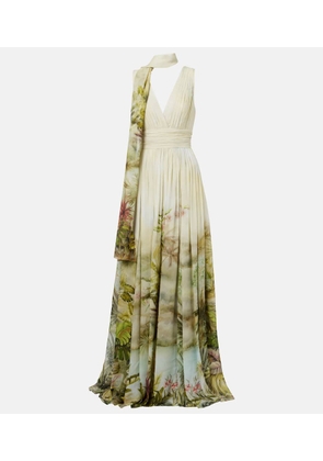 Elie Saab Scarf-detail printed georgette gown