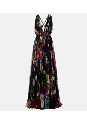 Dolce&Gabbana Floral pleated silk chiffon gown