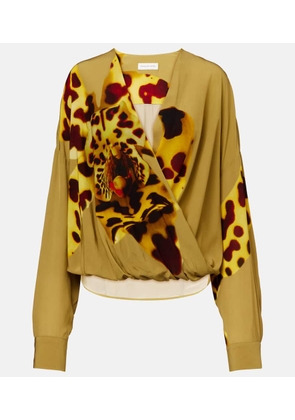 Dries Van Noten Printed draped satin blouse