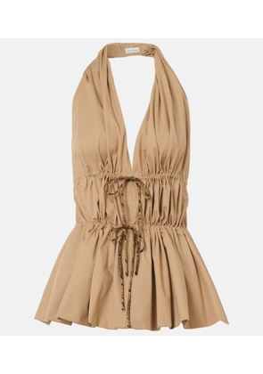 Dries Van Noten Gathered halterneck cotton poplin top