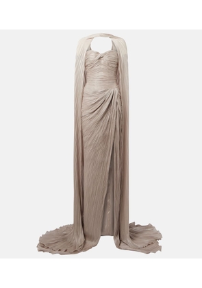 Marmar Halim Caped gathered pleated silk gown