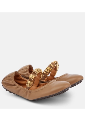 Tod's Embellished leather Mary Jane flats