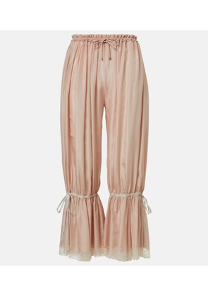 Chloe Lace-trimmed silk ponge cropped pants