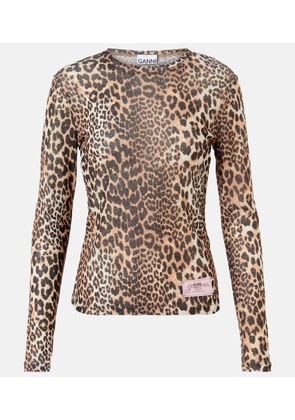 Ganni Leopard-print mesh top