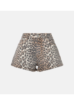 Ganni Leopard-print denim shorts