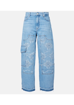 Ganni Broderie anglaise barrel-leg jeans