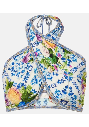 Camilla Crystal-embellished halterneck wrap top