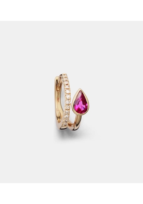 Roxanne First 14kt gold single hoop earring with diamonds and sapphire