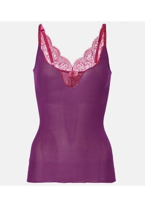 Saint Laurent Lace-trimmed silk tank top