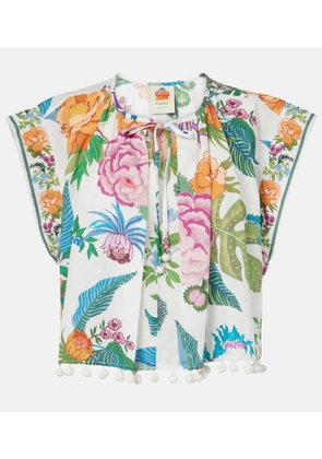 Farm Rio Sweet Bloom cropped cotton blouse
