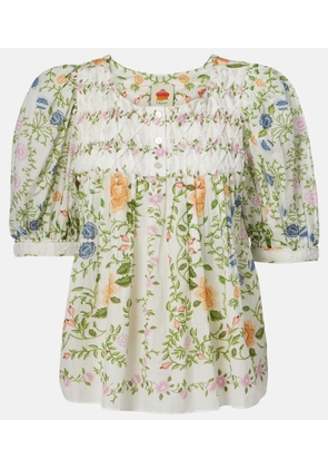 Farm Rio Folk Floral embellished cotton blouse