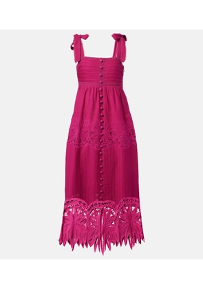 Farm Rio Embroidered cotton and linen midi dress