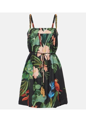 Farm Rio Printed linen-blend minidress
