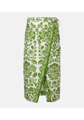 Farm Rio Delicate Tapestry linen-blend midi skirt