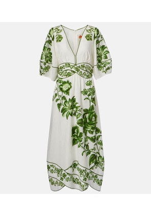 Farm Rio Blue Yard linen-blend midi dress