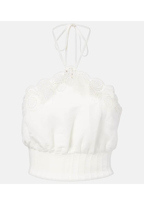 Simkhai Mellie scalloped linen-blend crop top