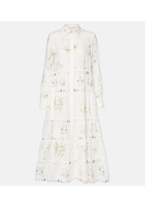 Erdem Floral printed tiered linen shirt dress