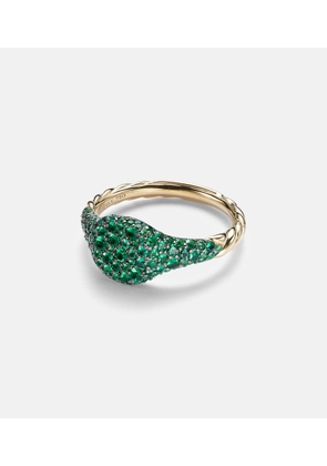 David Yurman Petite Pave 18kt gold pinky ring with emeralds