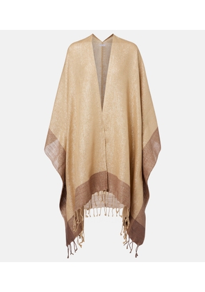 Brunello Cucinelli Fringed linen-blend lame poncho