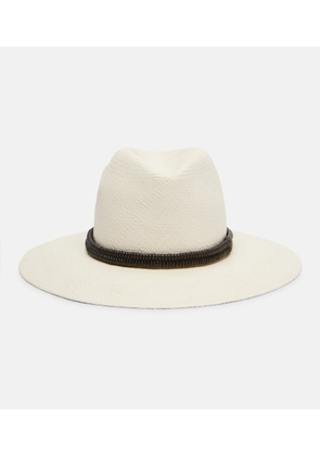 Brunello Cucinelli Monili leather-trimmed straw fedora