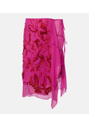 Dries Van Noten Sequined draped chiffon midi skirt