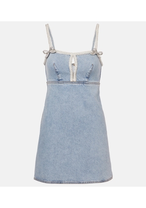 Self-Portrait Embellished bow-detail denim minidress