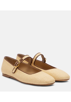 Le Monde Beryl Leather-trimmed raffia Mary Jane flats