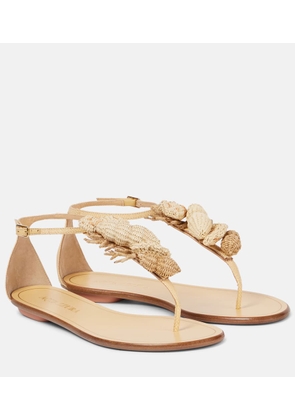 Aquazzura Marea raffia-trimmed leather thong sandals