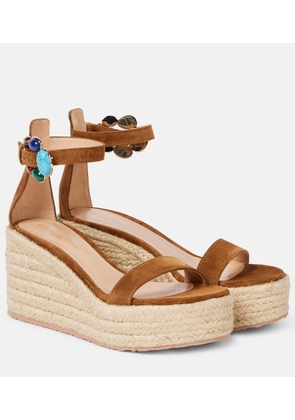 Gianvito Rossi Embellished suede platform espadrilles