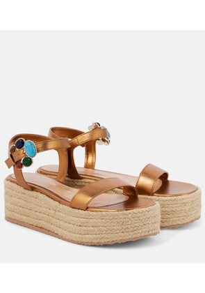 Gianvito Rossi Metallic leather platform espadrilles