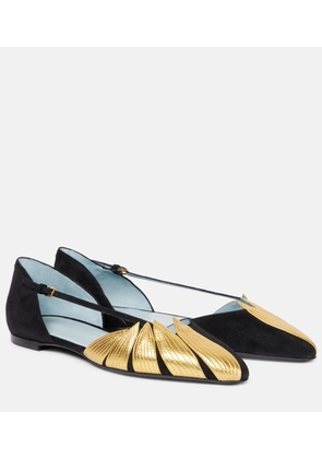 Valentino Garavani Foliefoliage suede and leather ballet flats