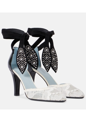 Valentino Garavani Foliefoliage 85 lace and suede pumps