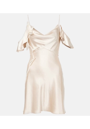 Self-Portrait Floral-applique ruffled satin minidress