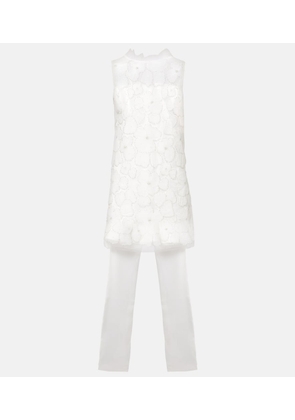 Self-Portrait Bridal bow-detail beaded satin minidress