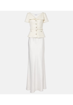 Self-Portrait Bridal peplum satin and boucle maxi dress