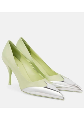 Prada 85 satin and metallic leather pumps
