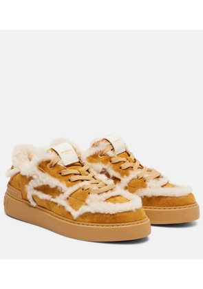 Balmain Shearling-trimmed suede sneakers
