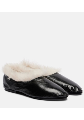 Jil Sander Shearling-trimmed leather slip-on shoes