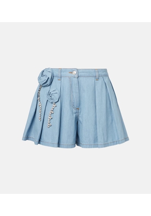 Area Floral-applique denim shorts