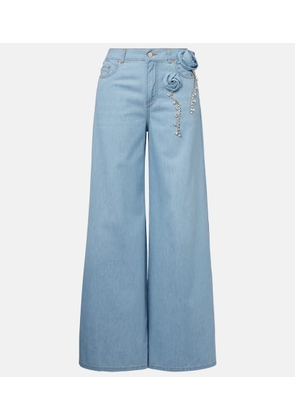 Area Embellished floral-applique wide-leg jeans