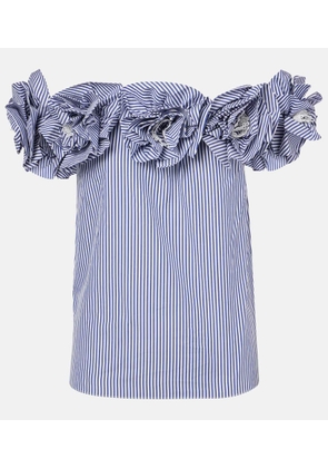 Carolina Herrera Floral-applique striped cotton top