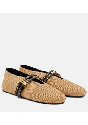 Alaia Leather-trimmed straw ballet flats
